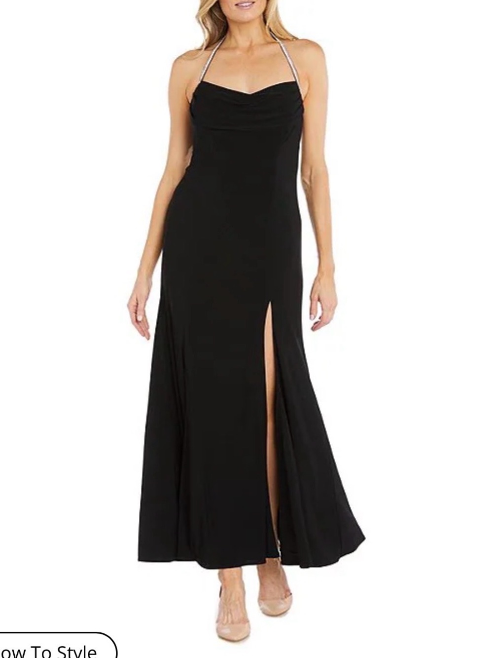 R&M Richards Black Halter Evening Maxi Dress with Side Slit